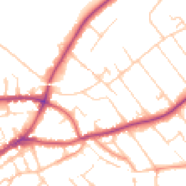 Daytime road noise heatmap for GU1 2EA