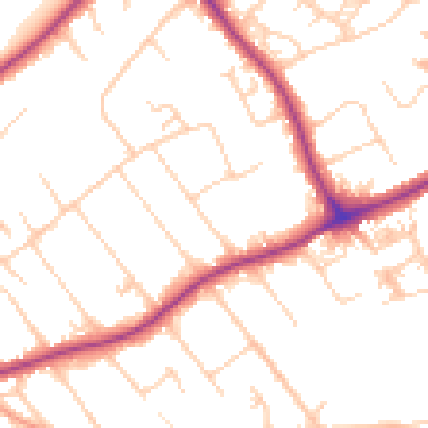 Daytime road noise heatmap for GU1 2JH