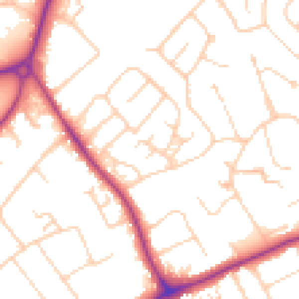 Daytime road noise heatmap for GU1 2PE