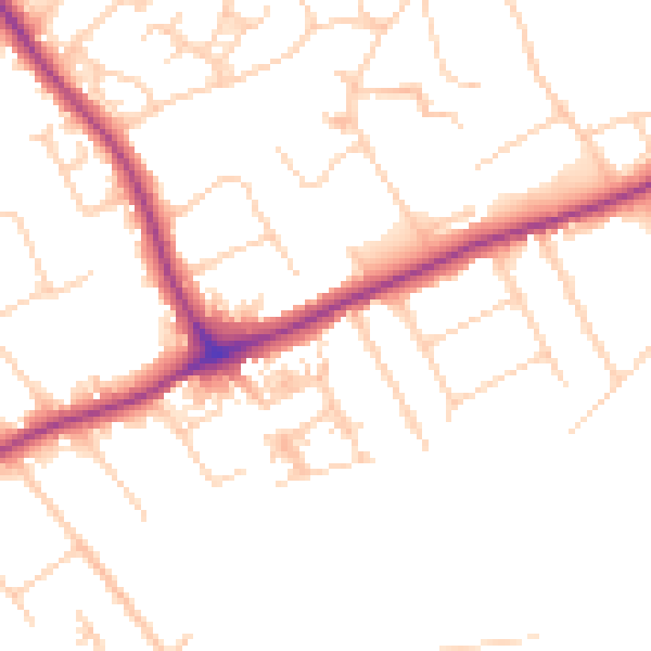 Daytime road noise heatmap for GU1 2PT