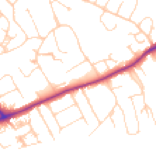 Daytime road noise heatmap for GU1 2QU