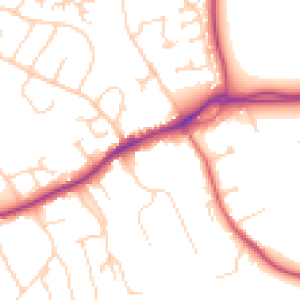 Daytime road noise heatmap for GU1 2RF