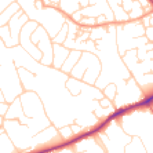 Daytime road noise heatmap for GU1 2UJ