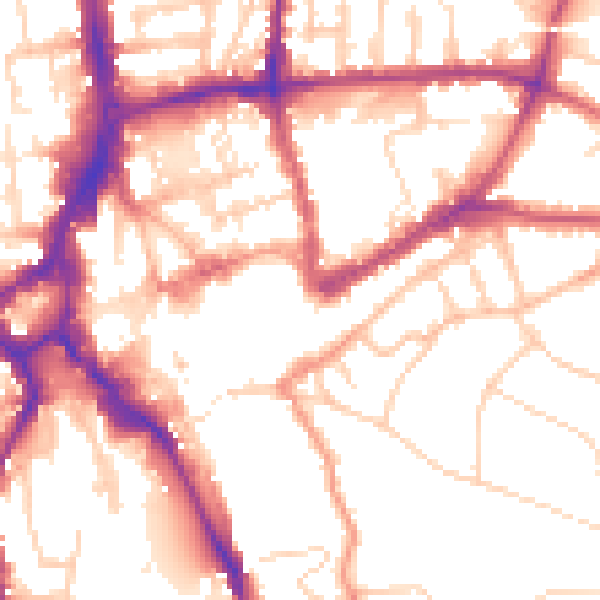 Daytime road noise heatmap for GU1 3AJ