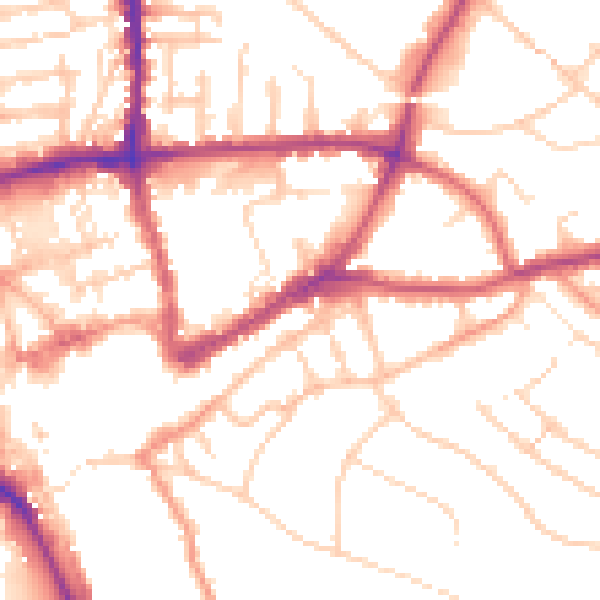 Daytime road noise heatmap for GU1 3JL