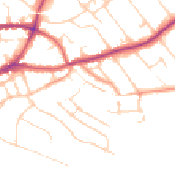 Daytime road noise heatmap for GU1 3JU
