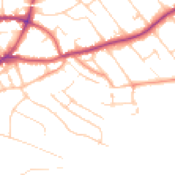 Daytime road noise heatmap for GU1 3JZ