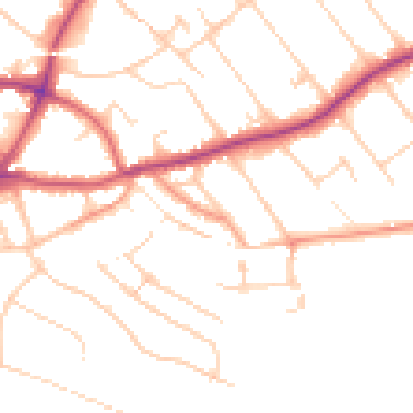 Daytime road noise heatmap for GU1 3LL