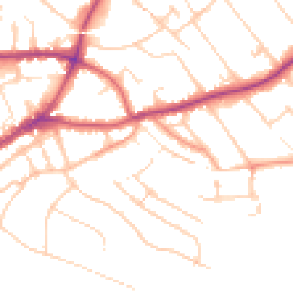 Daytime road noise heatmap for GU1 3LN