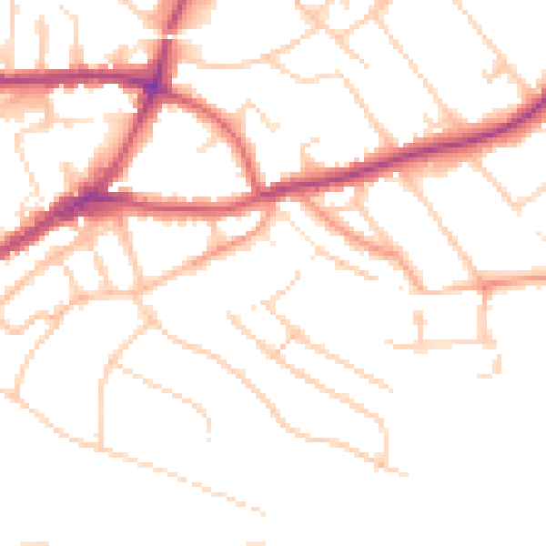 Daytime road noise heatmap for GU1 3LS