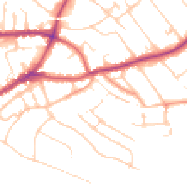 Daytime road noise heatmap for GU1 3LW