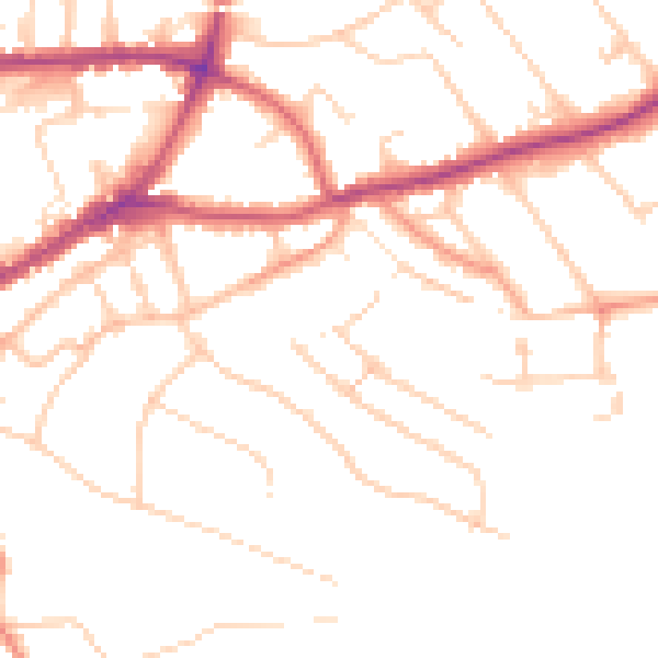 Daytime road noise heatmap for GU1 3LY