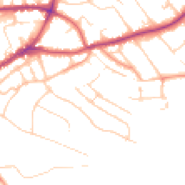 Daytime road noise heatmap for GU1 3NB