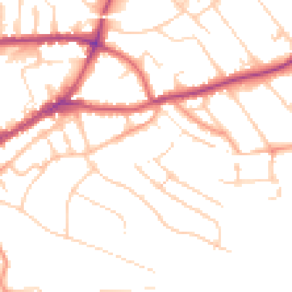 Daytime road noise heatmap for GU1 3NL