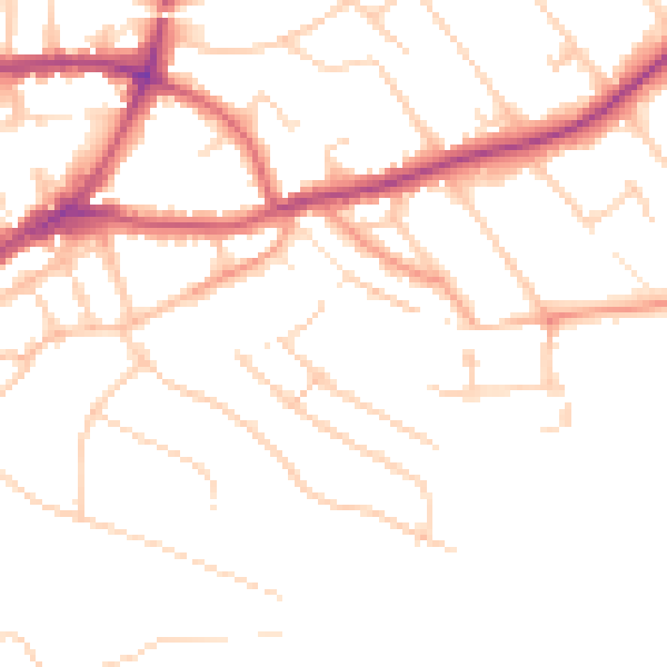 Daytime road noise heatmap for GU1 3NQ