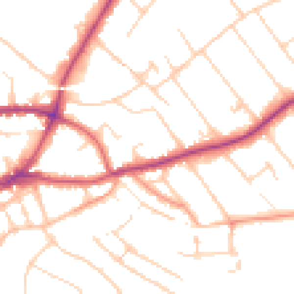 Daytime road noise heatmap for GU1 3PE