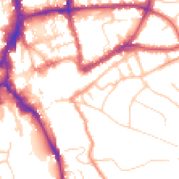 Daytime road noise heatmap for GU1 3RT
