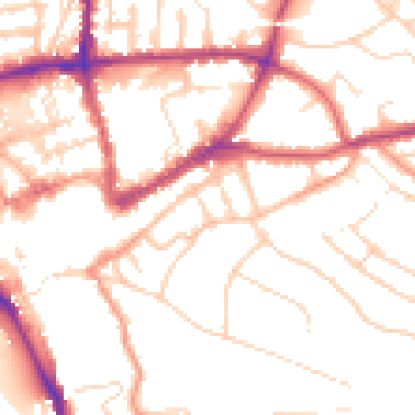 Daytime road noise heatmap for GU1 3RZ