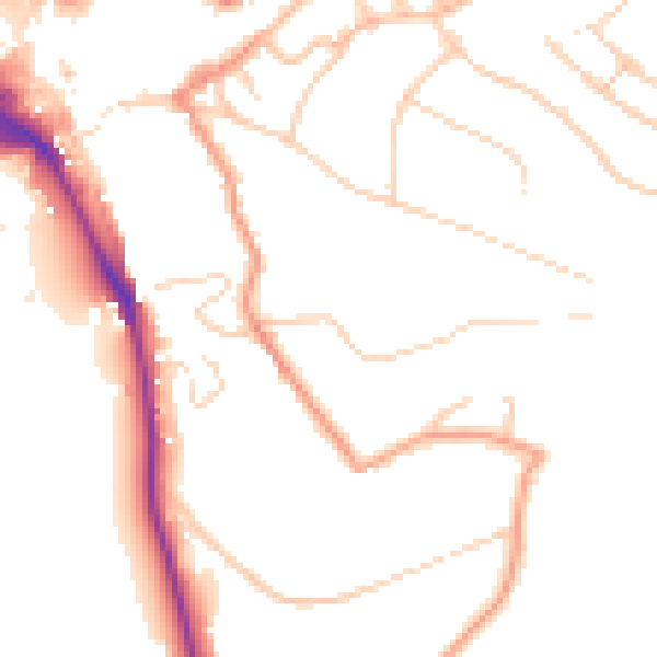 Daytime road noise heatmap for GU1 3TB