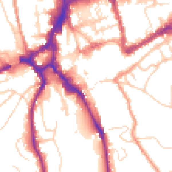 Daytime road noise heatmap for GU1 3UA