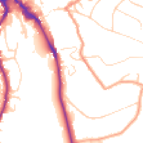 Daytime road noise heatmap for GU1 3XN