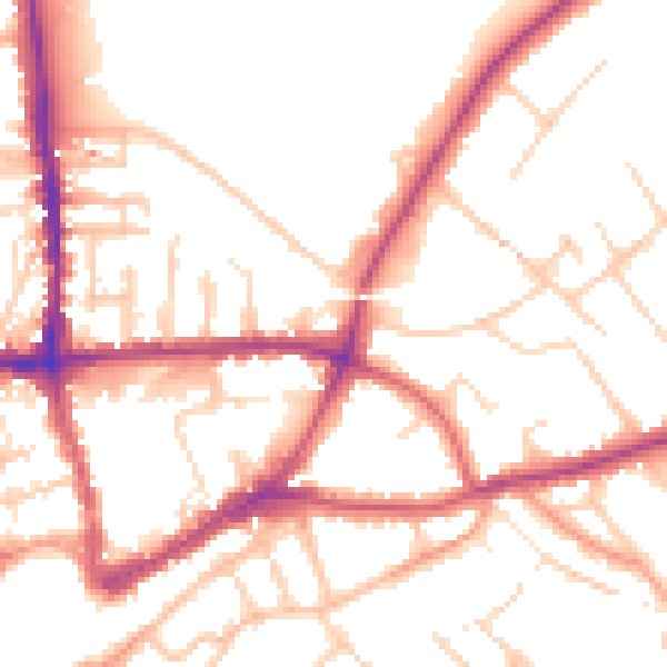 Daytime road noise heatmap for GU1 4EA