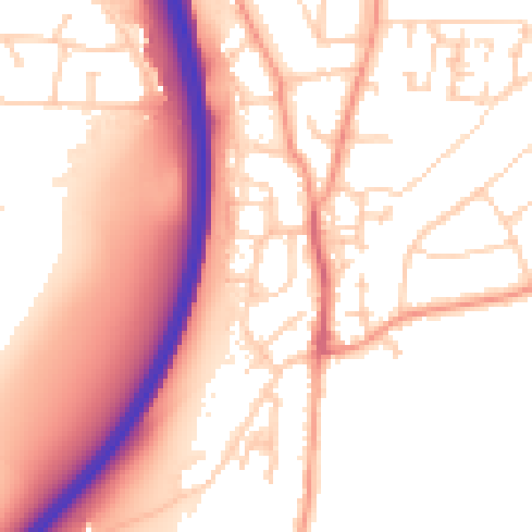 Daytime road noise heatmap for GU10 1AB