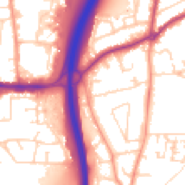 Daytime road noise heatmap for GU10 1AS