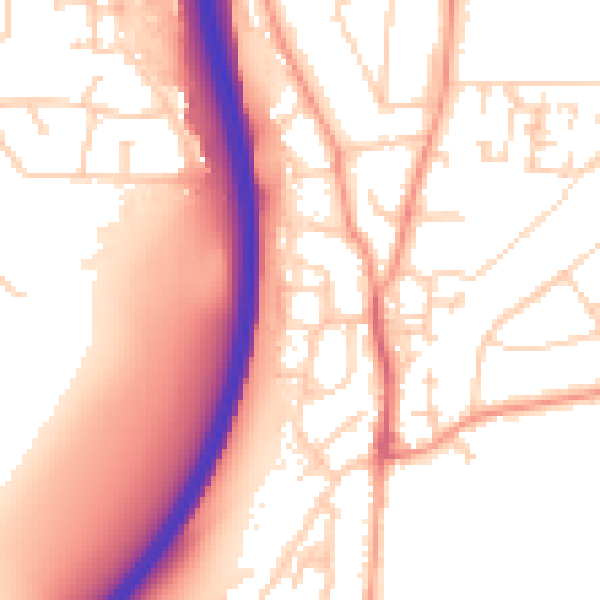 Daytime road noise heatmap for GU10 1BZ