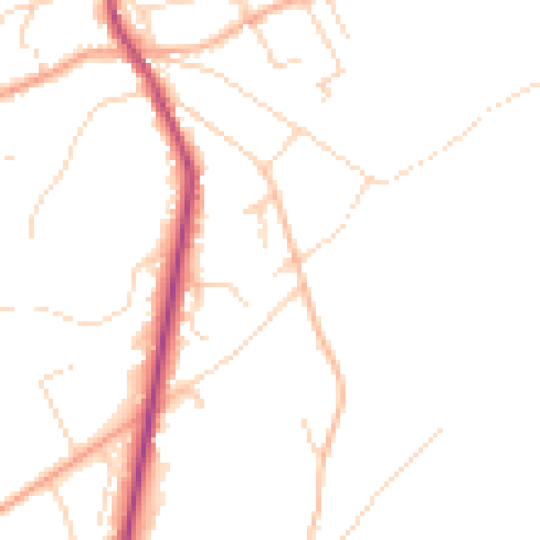 Daytime road noise heatmap for GU10 3PB