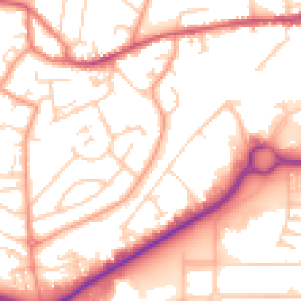 Daytime road noise heatmap for GU14 0AA