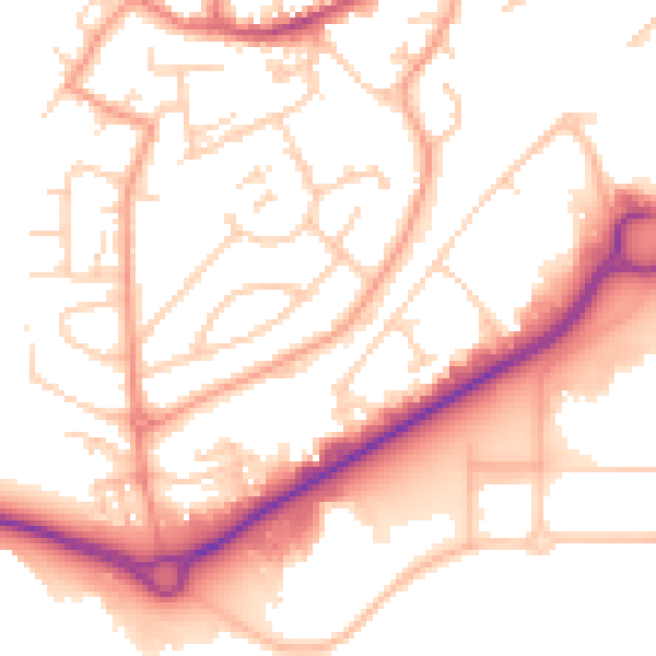 Daytime road noise heatmap for GU14 0AB