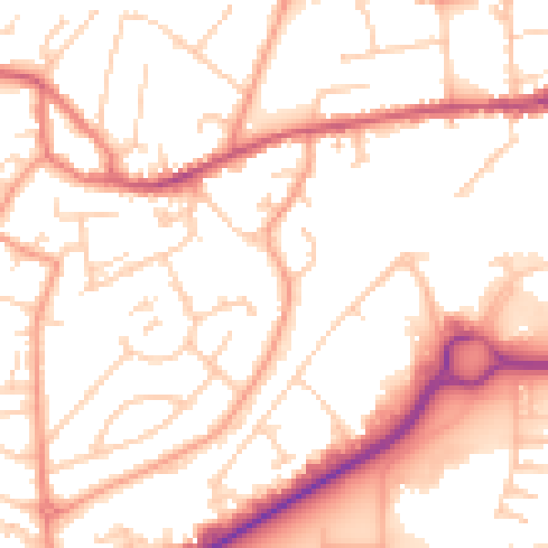 Daytime road noise heatmap for GU14 0AE