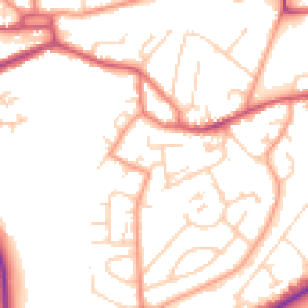 Daytime road noise heatmap for GU14 0BA