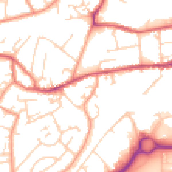 Daytime road noise heatmap for GU14 0BD
