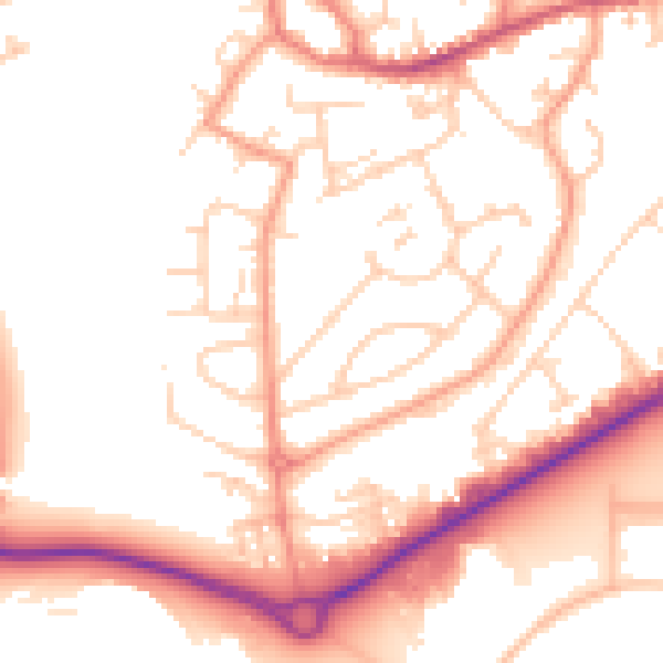 Daytime road noise heatmap for GU14 0BN