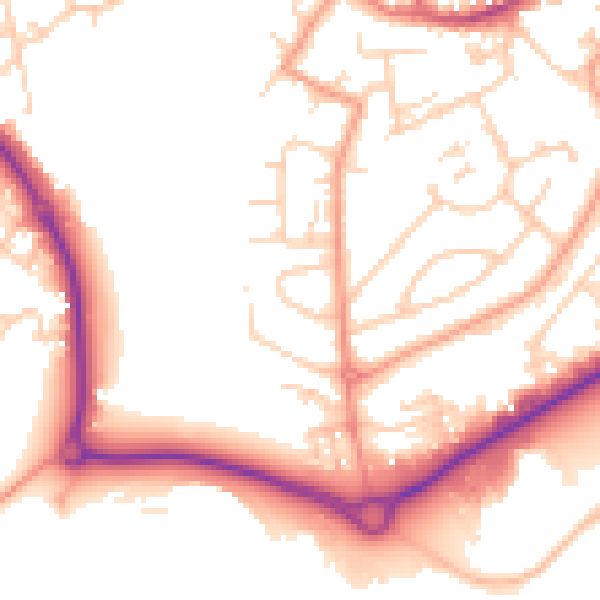 Daytime road noise heatmap for GU14 0BP