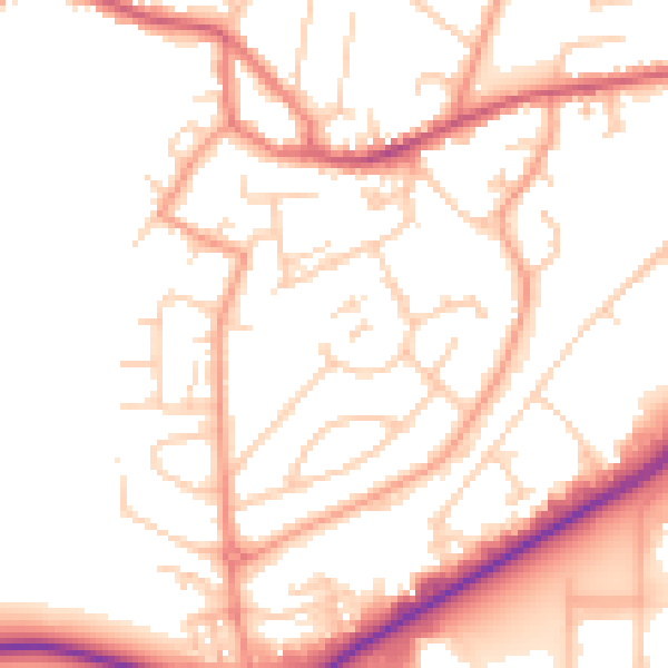 Daytime road noise heatmap for GU14 0BQ
