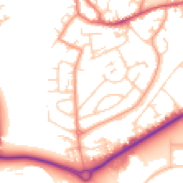 Daytime road noise heatmap for GU14 0BW