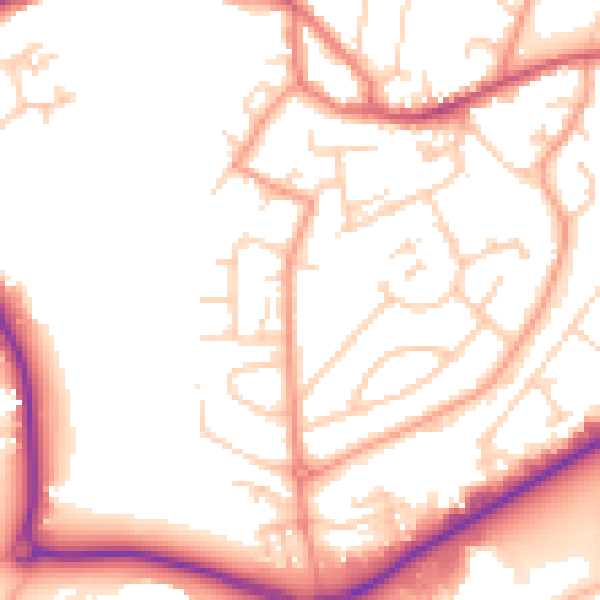 Daytime road noise heatmap for GU14 0DE