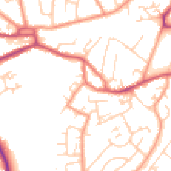 Daytime road noise heatmap for GU14 0EF