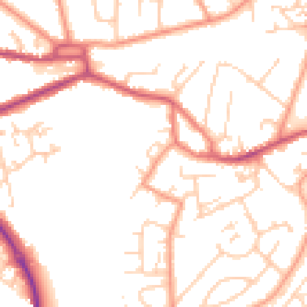 Daytime road noise heatmap for GU14 0HE
