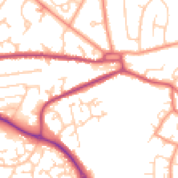 Daytime road noise heatmap for GU14 0JL