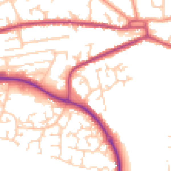 Daytime road noise heatmap for GU14 0JU