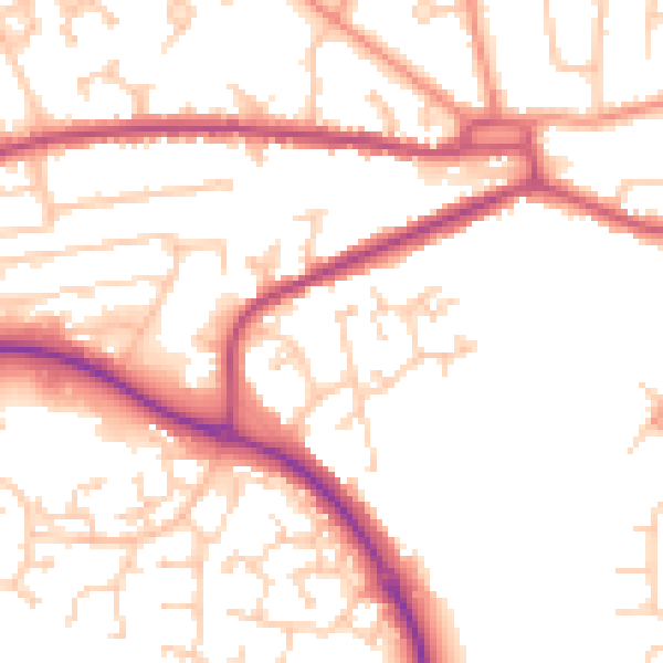 Daytime road noise heatmap for GU14 0JY