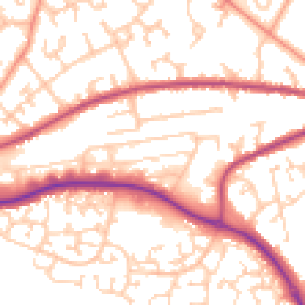 Daytime road noise heatmap for GU14 0NR