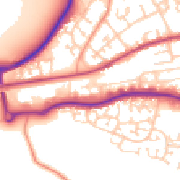 Daytime road noise heatmap for GU14 0NZ