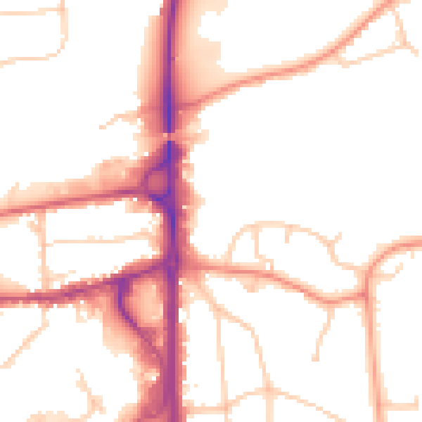 Daytime road noise heatmap for GU14 7FX