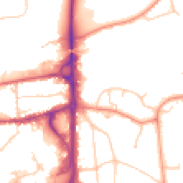 Daytime road noise heatmap for GU14 7FY