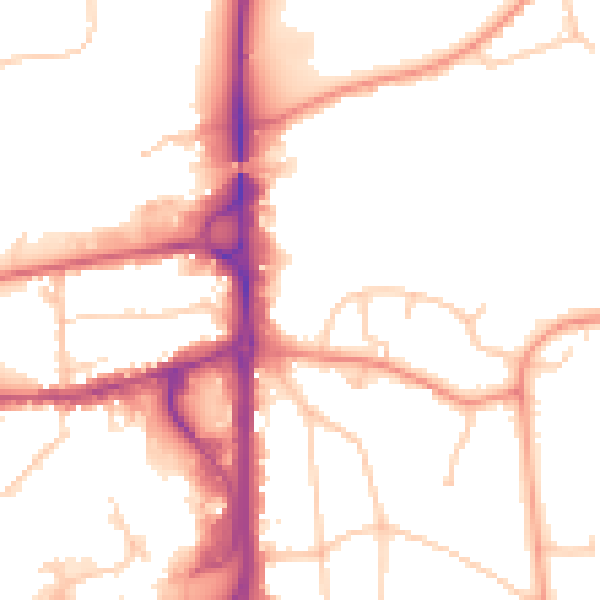 Daytime road noise heatmap for GU14 7FZ